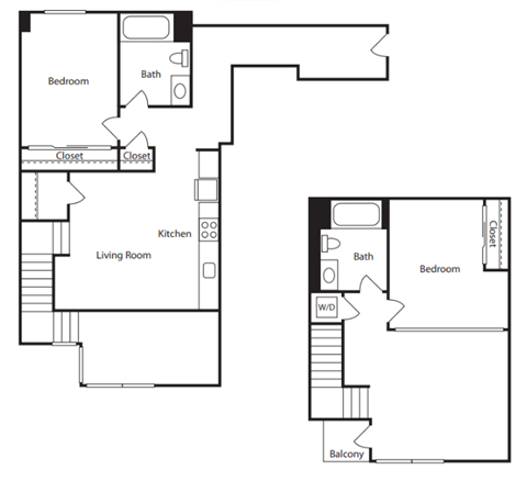 Floor plan for 2 beds, 2 baths, 1237 sqft
